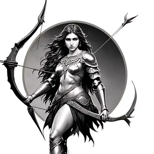 Artemis Greek Goddess Armor Holding Bow And Arrow