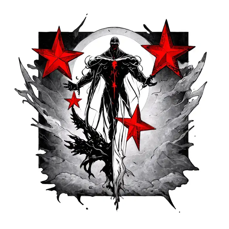 Two Red Stars And Then On The Bottom But In Big Black Stand Free