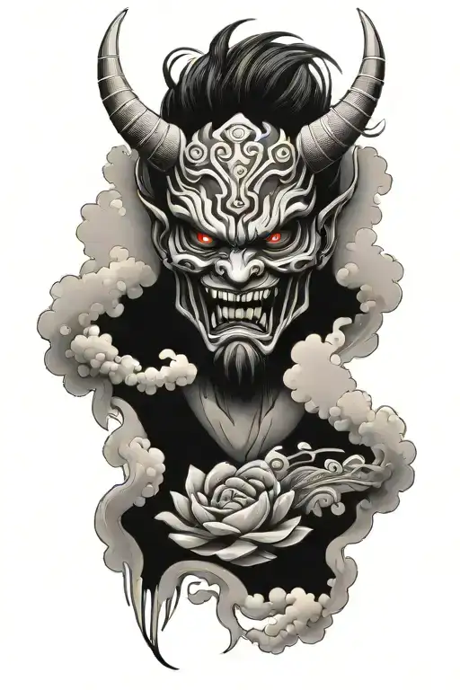 Oni Mask And Wings With Cloud Backround