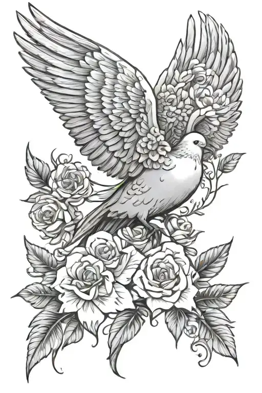 Angel Wing Dove Floral Design Incorporating Elements