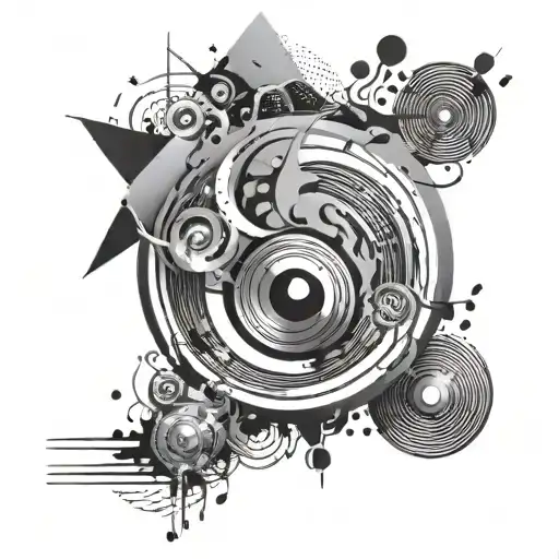 Create A Dance Music Themed Tattoo With Abstract Black-grey Patterns And Shapes
