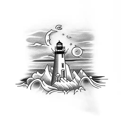 Forearm Tattoo With Lighthouse And Wolf