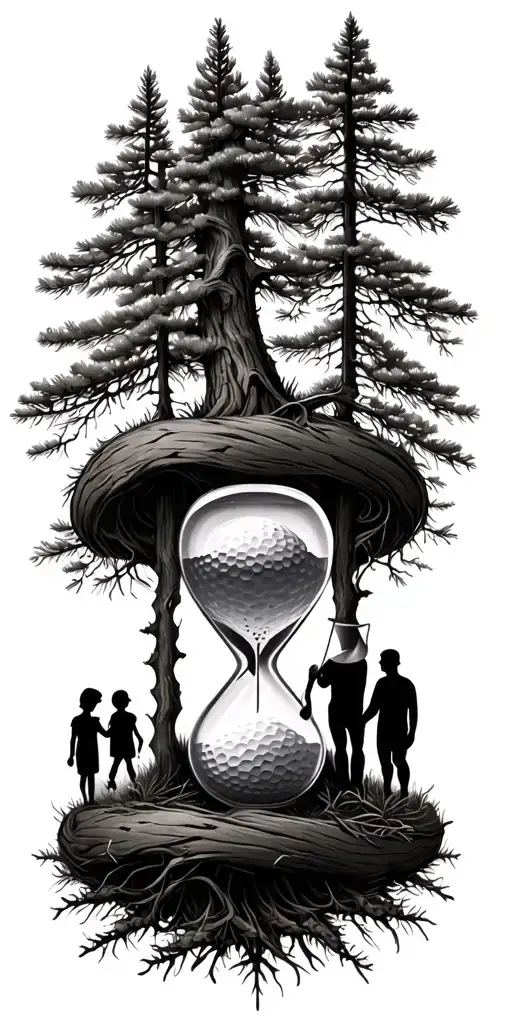 Pine Forest Wrap Around And Family Tree And Hour Glass Father With 3 Kids And Golf