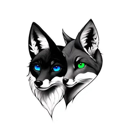 Gemini Zodiac With Two Foxs One With Blue Eyes And The Other With One Blue And One Green