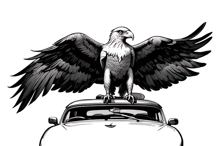Eagle Sitting On Car Roof