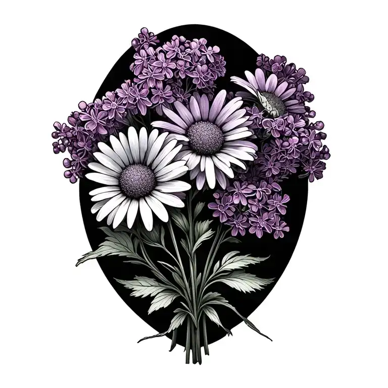 Lilac And Daisy Bouquet Fine Line