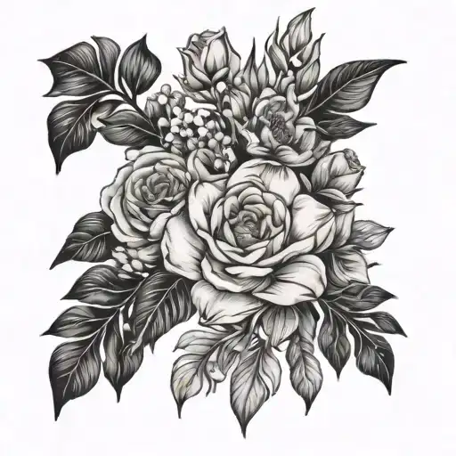 Birth Flower Bouquet Fine Line