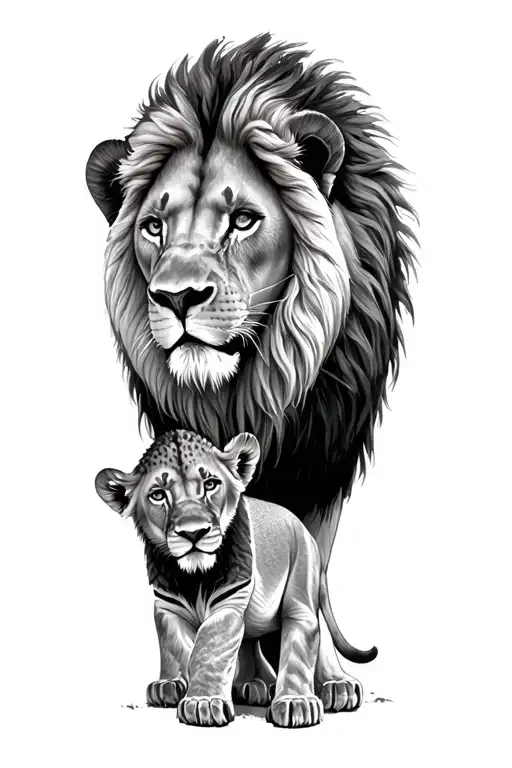 Male Lion With Lioness And Two Cubs Playing