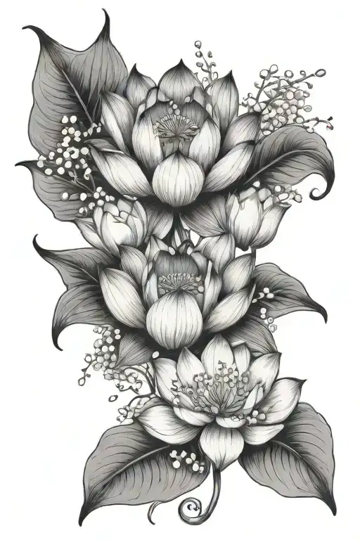 Lotus Flower With Lily Of The Valley Flower