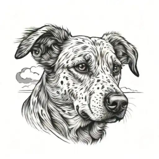 Front Facing Dog Portrait With Whispy Clouds In The Background