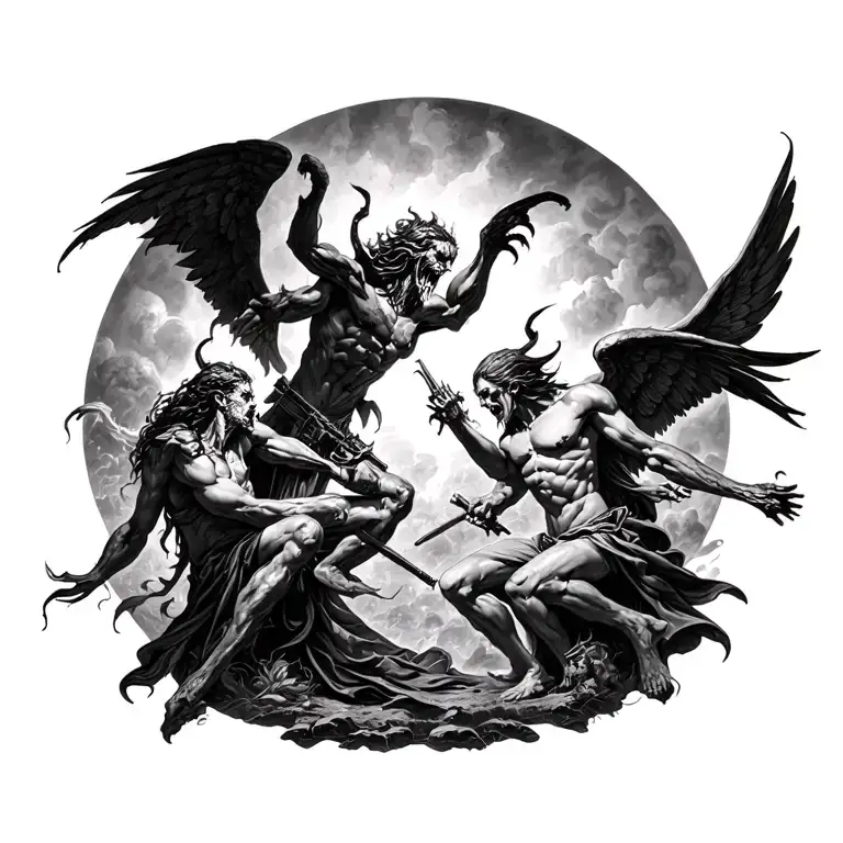 Hell Vs Heaven In A War Setting Shows Demons Slaying Angels And Vice Versa