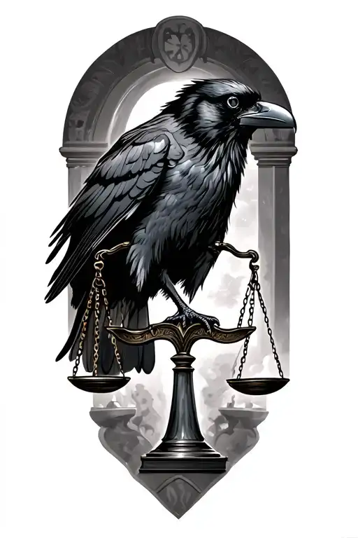 Raven Landing On A Scales Of Justice