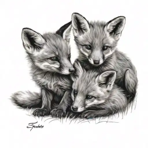 3 Fox Pups Playing