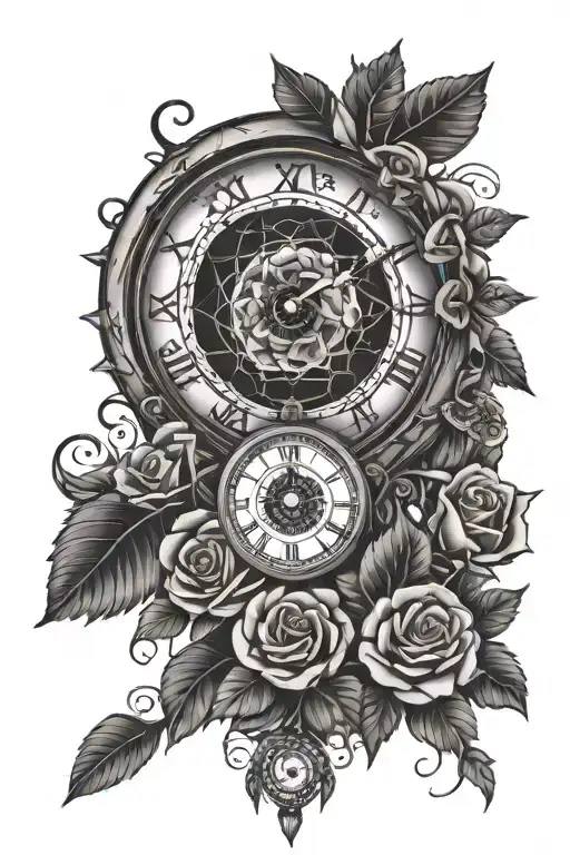 Dream Catcher Clock Surrounded By Vines And Roses