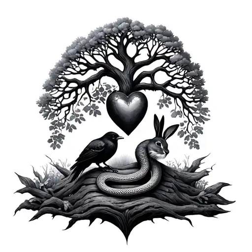 Crow Rabbit Snake Sagitarius Tree Of Life Heart