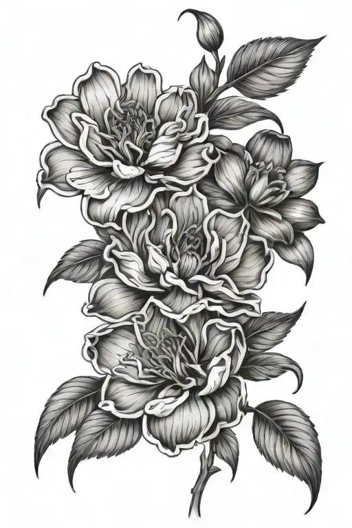 February April November Birth Flower Tattoo Design For Spine