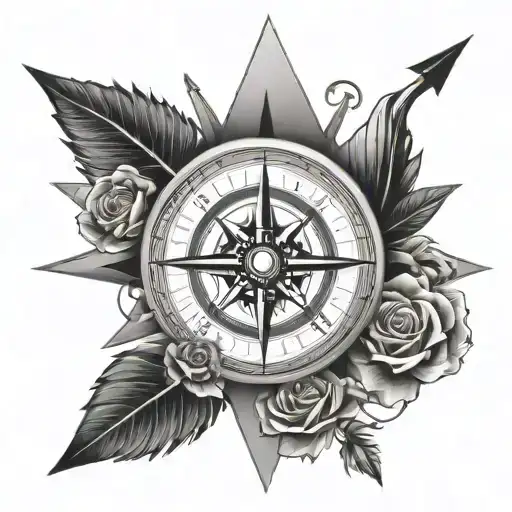 Compass Rose With Arrow And Clock