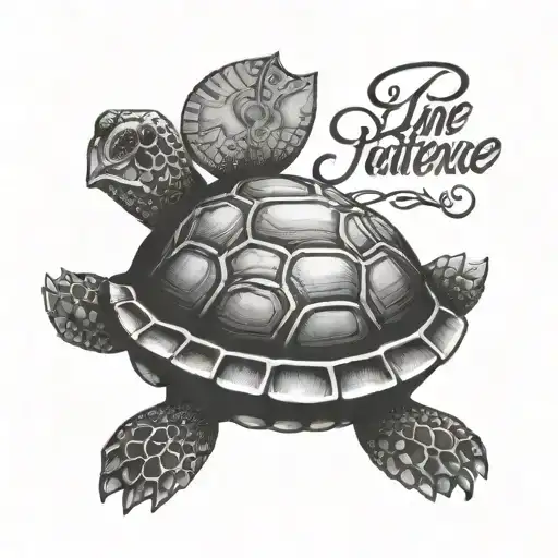 Line Turtle Tattoo With The Word Patience Used