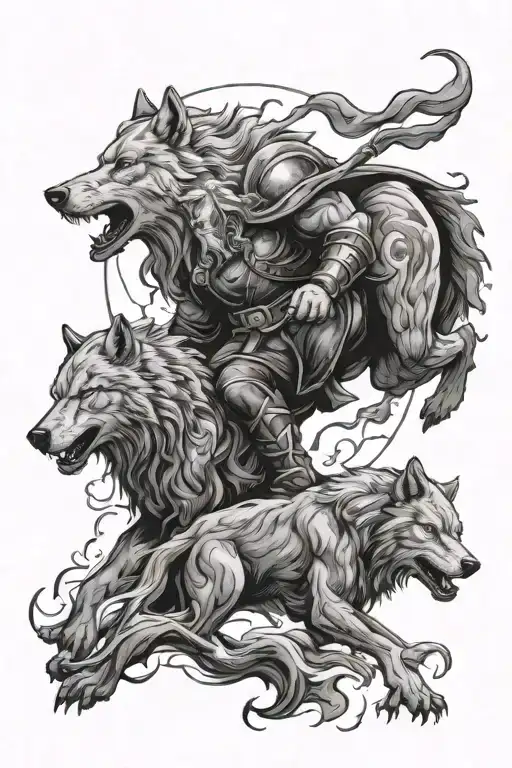 Odin And Wolf With Lightning Storm