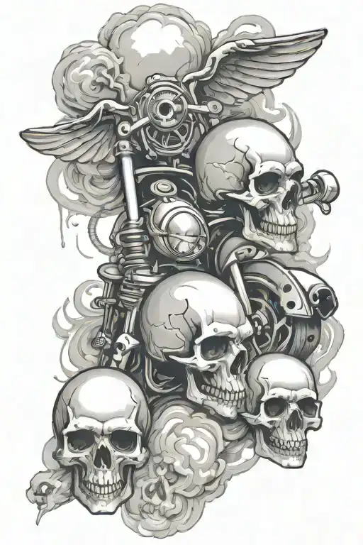 Harley Davidson Bar With Skulls Surrounded And Smoke Background