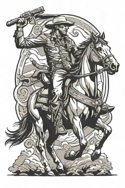 Cowboy On Horse With A Gun