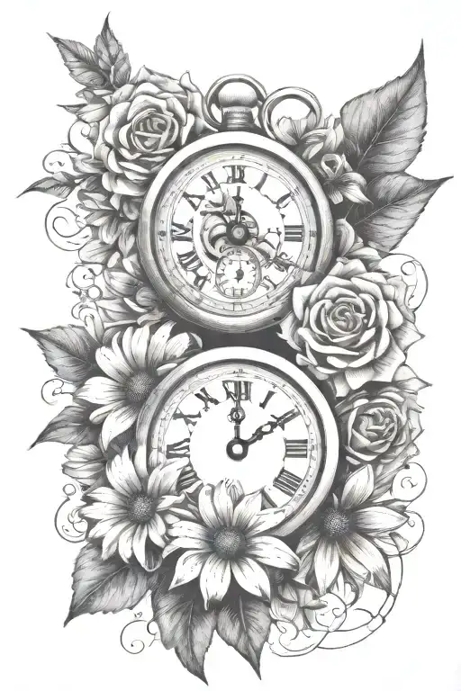 Daisys With Baby Footprint And Stop Watch Surrounded