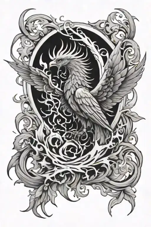 Ivy And Flames Surrounding Phoenix Rising