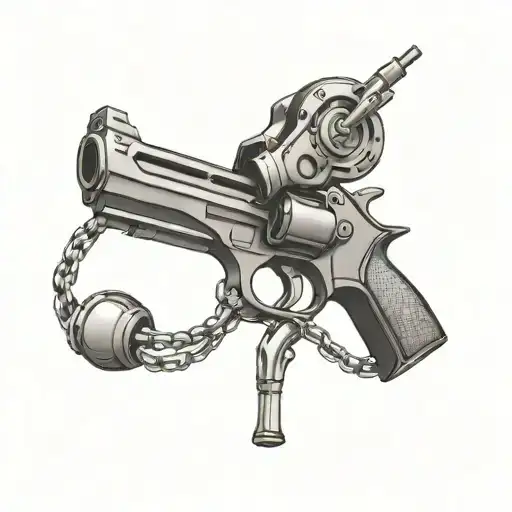 Tattoo Featuring An Anime-inspired Tech Element Intertwined With A Classic Gun Motif