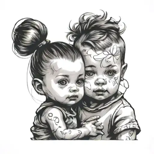 Sketch Baby Boy And Girl Head Icons Side By Side Facing Viewer