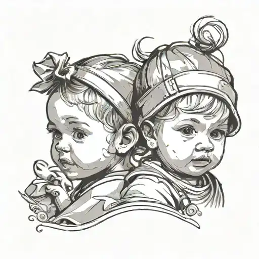 Sketch Baby Boy And Girl Head Icons Side By Side Facing Viewer