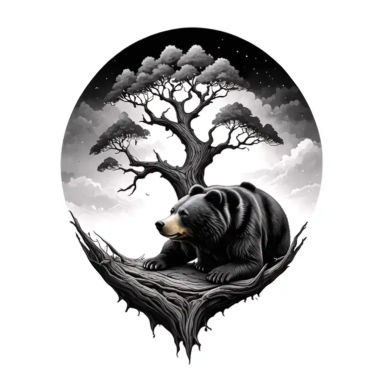 Bear Under Curved Tree