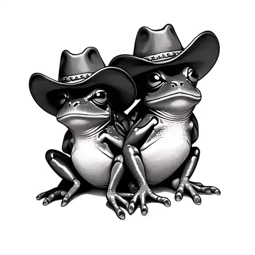 Three Frogs With Cowboy Hats
