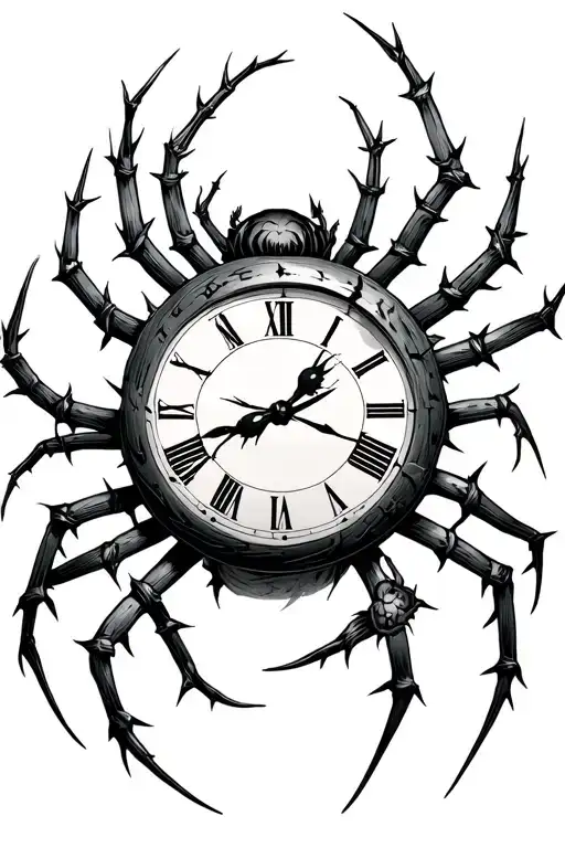 Spider Weaving The Future Clock With Thorns Wrapped