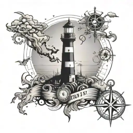 Lighthouse With Anchor And Compass World Map Anchor