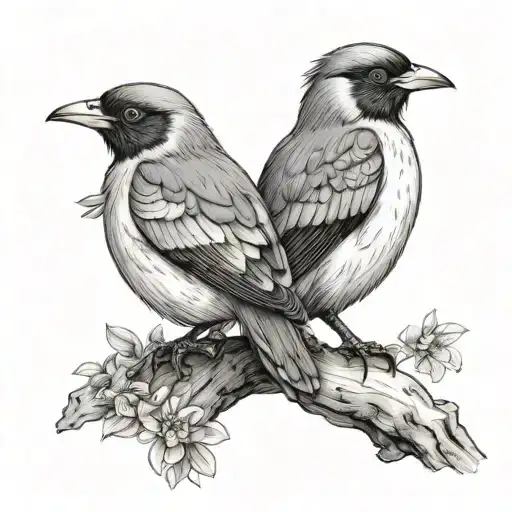 Two Myna Birds Sitting Together Both Looking Different Direction