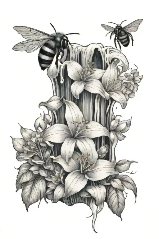 Waterfall Flowers And Bee