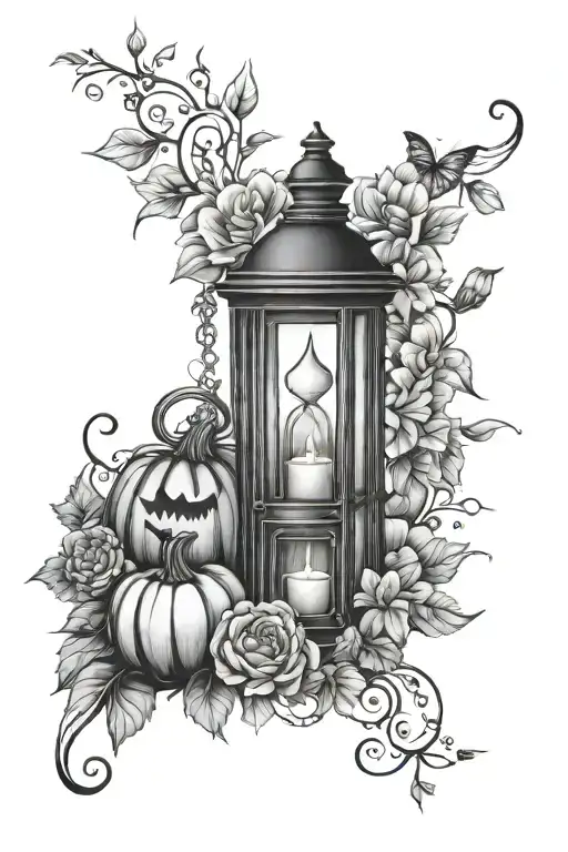 Fine Line Pumpkins Flowers Lantern Pretty