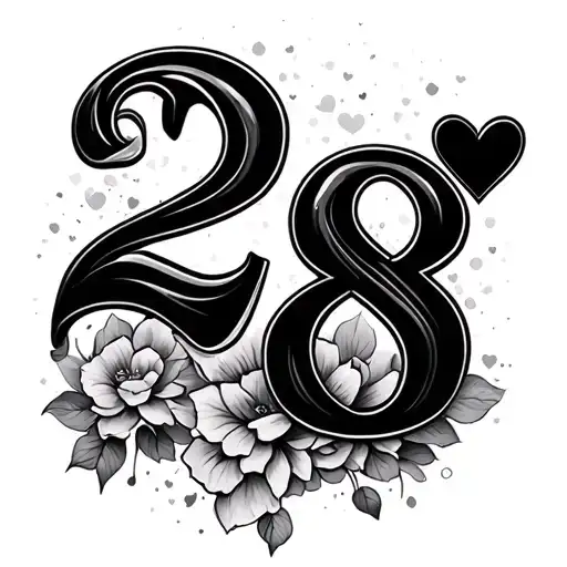 A Number 28 With A Little Heart In The Right Up Corner