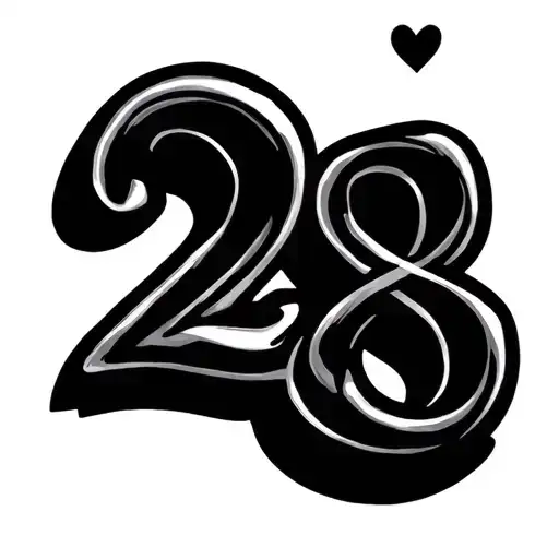 A Small Number 28 With A Little Heart In The Right Up Corner