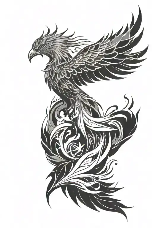 Phoenix Rising From Ashes Geometric Design Incorporating