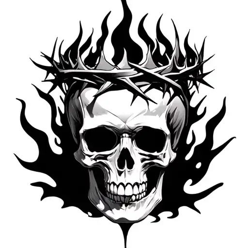 Crown Of Thorns On A Flaming Skull