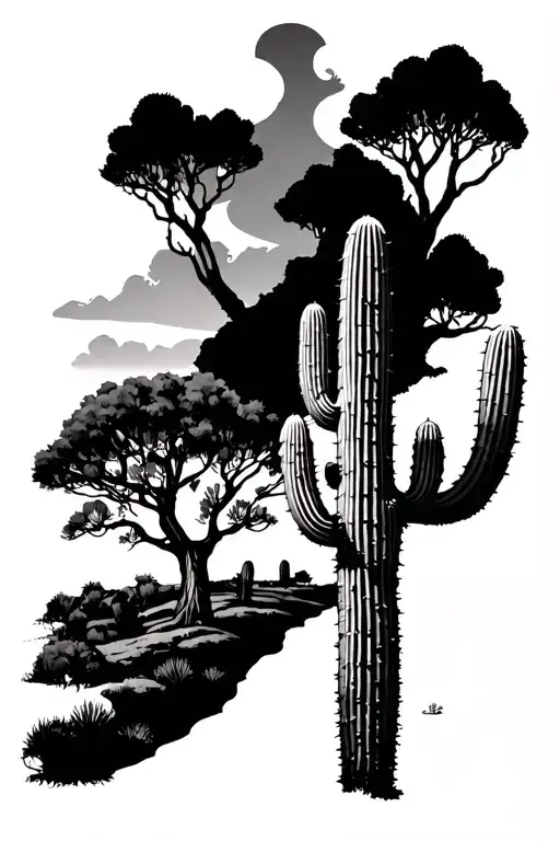 Left Half Ponderosa Tree And Right Half Saguaro Cactus
