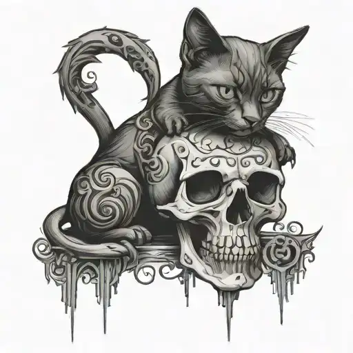 Skull And Black Cat Gothic Inspired