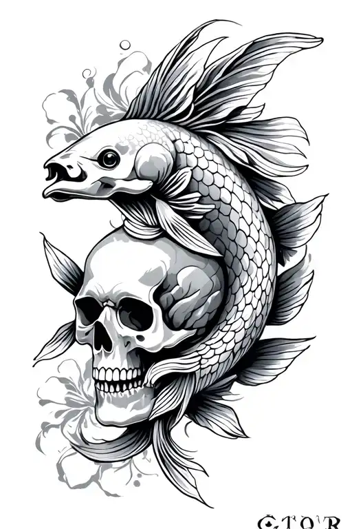 Koi Fish And Indian Skull