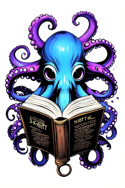 Steampunk Octopus Reading Book Purple And Blue Not Scary