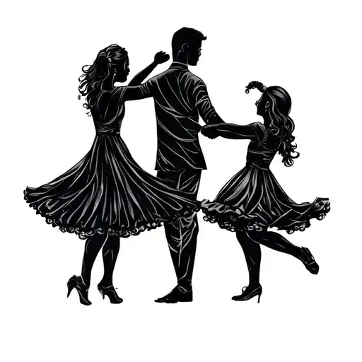 Silhouette Of A Father & Son & Daughter Dancing