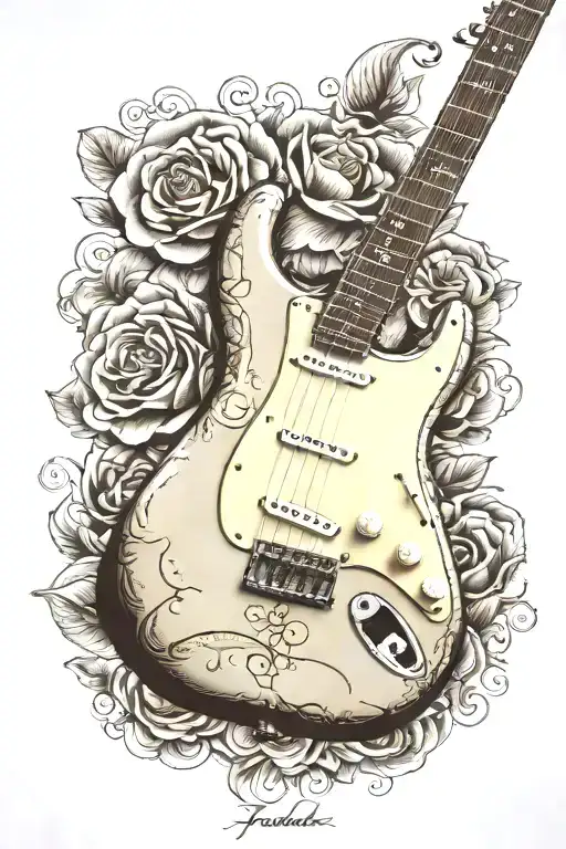 1957 Fender Stratocaster Vertical With Small Rose With Stem Intertwined Down Fretboard