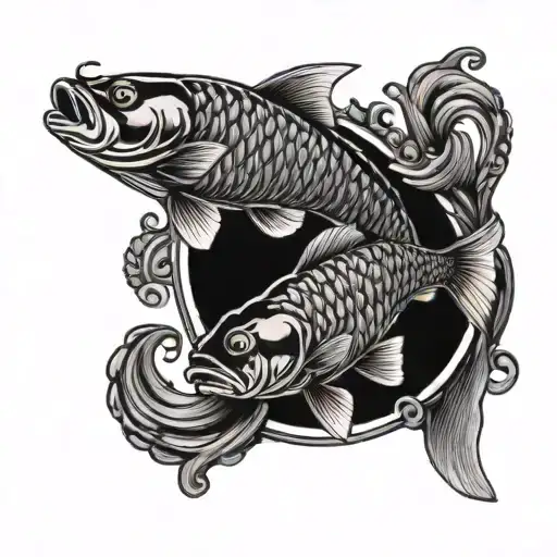 2 Chinese Carp Swimming Around Each Other In A Water Drop On A Lake