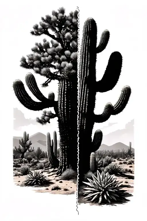 One Plant Where The Left Half Ponderosa Tree And Right Half Saguaro Cactus