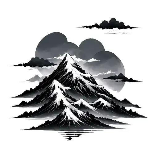 Mountain And Clouds In Japanese Style